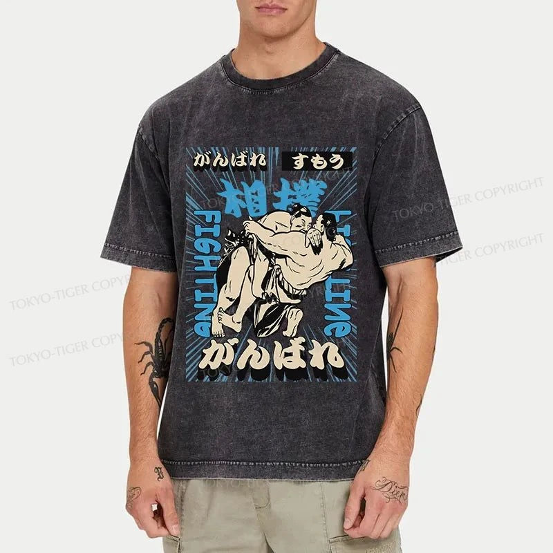 Tokyo-Tiger Sumo Fight Japanese Washed T-Shirt