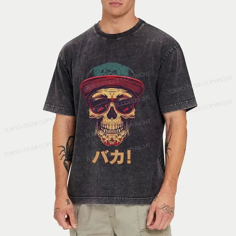 Tokyo-Tiger Fashion Skull Japanese Washed T-Shirt