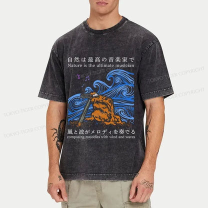 Tokyo-Tiger Frog Musician Washed T-Shirt