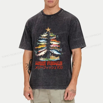 Tokyo-Tiger Christmas Tree Fish Washed T-Shirt