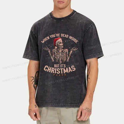 Tokyo-Tiger Skeleton Christmas Washed T-Shirt