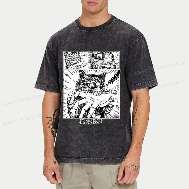 Tokyo-Tiger Sudden Attack Cat Japanese Washed T-Shirt