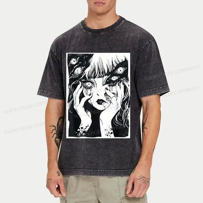 Tokyo-Tiger Horror Manga Girl Washed T-Shirt