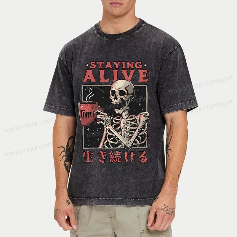 Tokyo-Tiger Staying Alive Japanese Washed T-Shirt