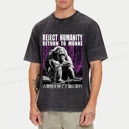 Tokyo-Tiger Reject Humanity Return To Monkey Japan Washed T-Shirt