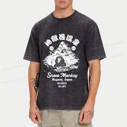 Tokyo-Tiger Monkey In Hot Spring Washed T-Shirt