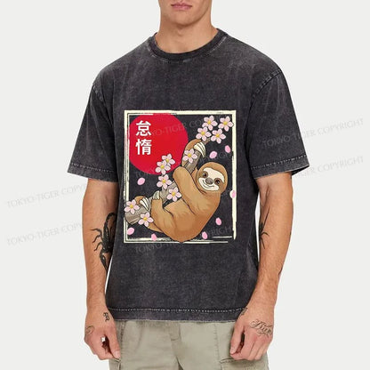 Tokyo-Tiger Sloths Climb On Cherry Trees Washed T-Shirt