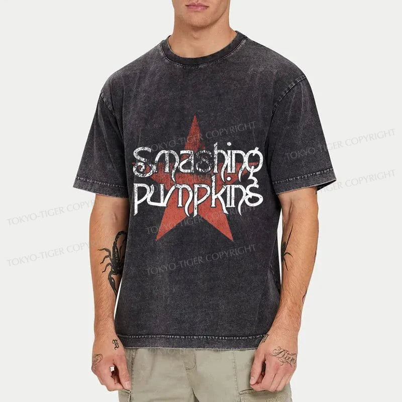 Tokyo-Tiger Smashing Pumpkins Logo Washed T-Shirt