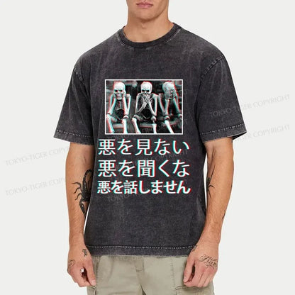 Tokyo-Tiger Three Decadent Skulls Washed T-Shirt