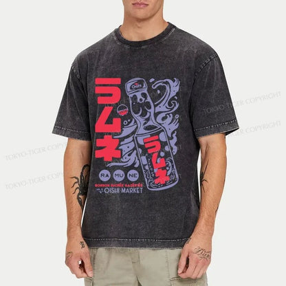 Tokyo-Tiger Ramune Print Japanese Washed T-Shirt