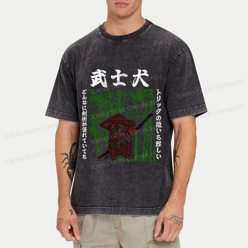 Tokyo-Tiger Samurai Dog Washed T-Shirt