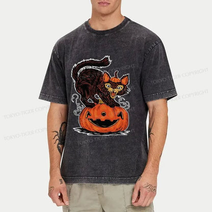 Tokyo-Tiger Fierce Cats And Pumpkins Washed T-Shirt