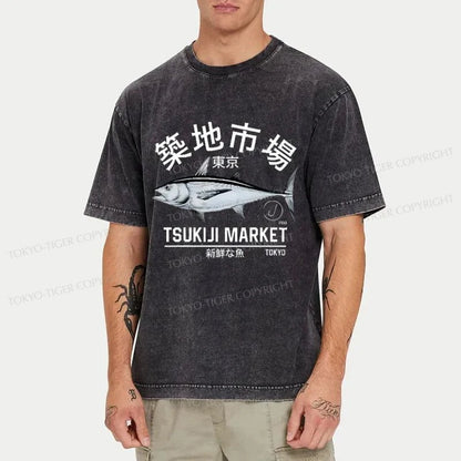 Tokyo-Tiger Japanese Tsukiji Market Retro Washed T-Shirt