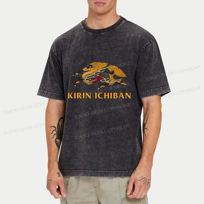 Tokyo-Tiger Japanese Kirin Beer Logo Washed T-Shirt