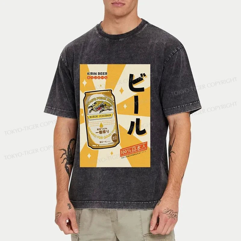 Tokyo-Tiger Kirin Beer Poster Japanese Washed T-Shirt