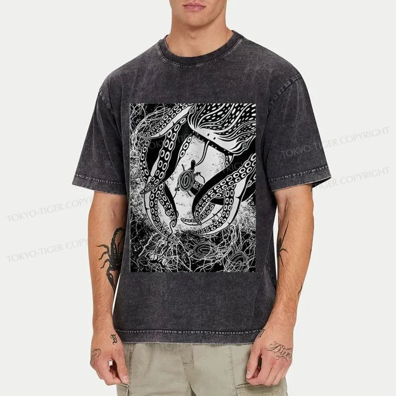 Tokyo-Tiger Blackwork Creatures Washed T-Shirt