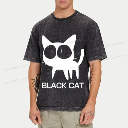 Tokyo-Tiger Black Cat Japanese Washed T-Shirt