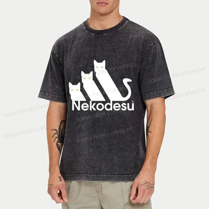 Tokyo-Tiger Nekodesu Japanese Washed T-Shirt