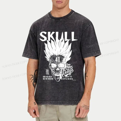 Tokyo-Tiger Japanese Scary Skull Washed T-Shirt