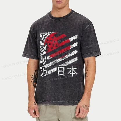 Tokyo-Tiger Combining The Flags Of The USA and Japan Washed T-Shirt