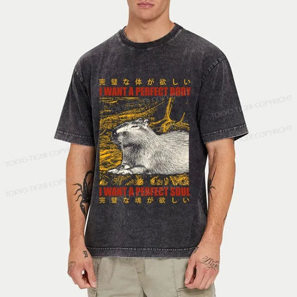 Tokyo-Tiger Capybara Who Wants The Perfect Body Washed T-Shirt