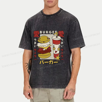 Tokyo-Tiger Burger And Soda Japanese Washed T-Shirt