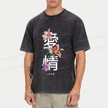 Tokyo-Tiger Japanese Love Kanji Washed T-Shirt