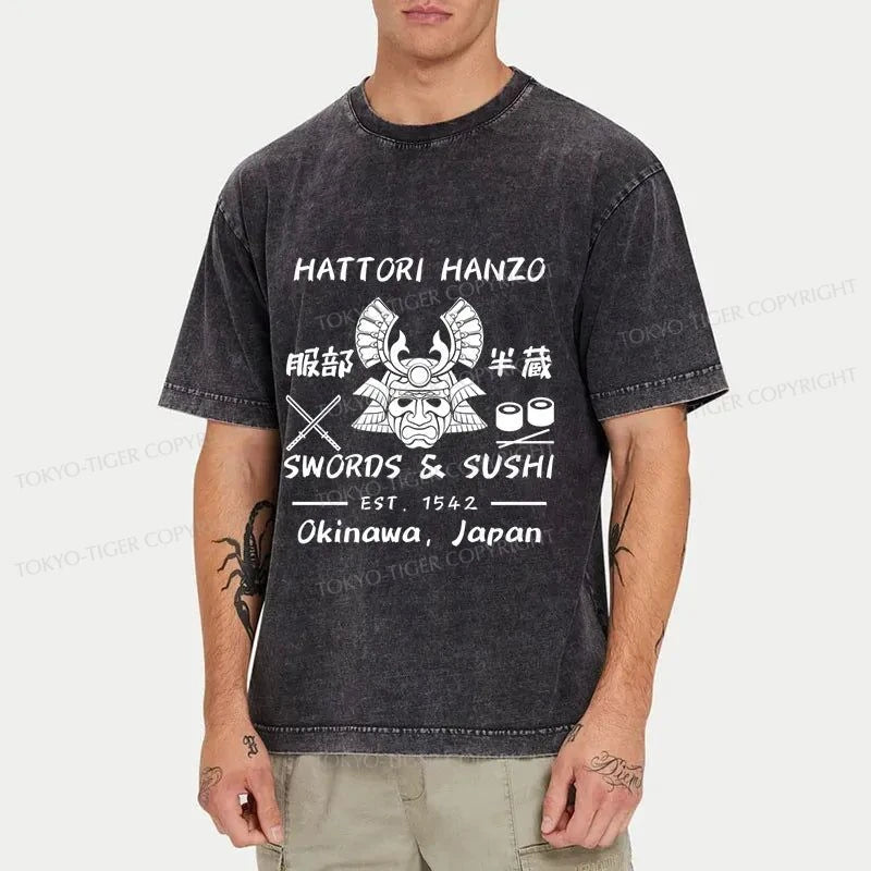 Tokyo-Tiger Hattori Hanzo Swords & Sushi Japan Washed T-Shirt