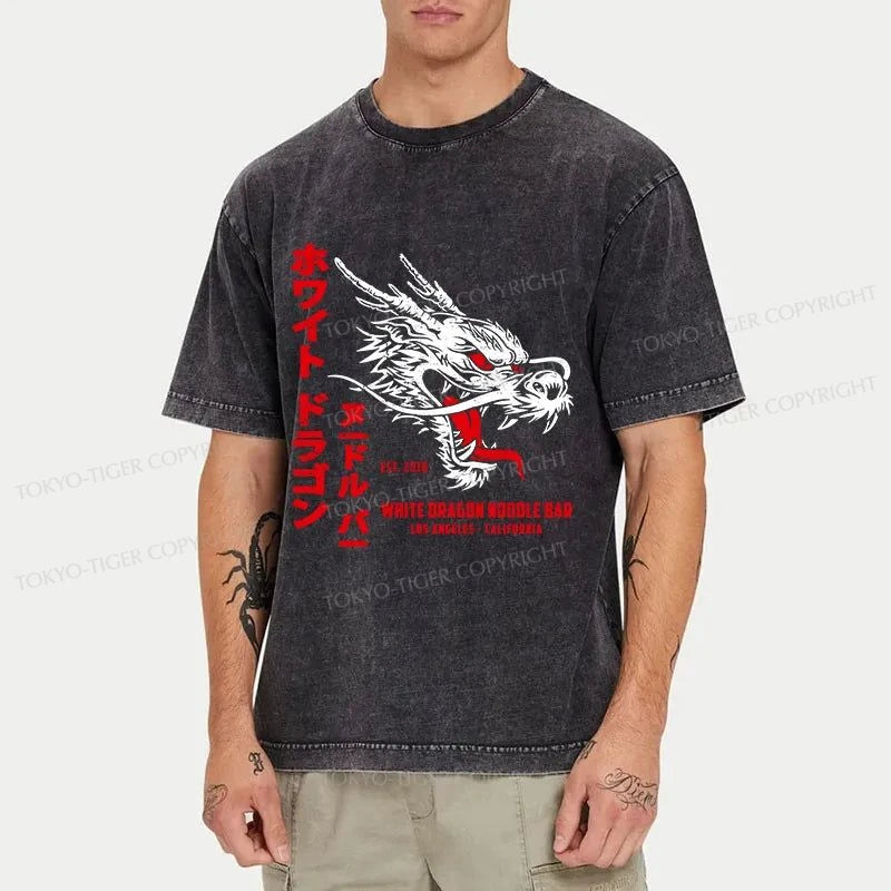 Tokyo-Tiger White Dragon Noodle Japanese Washed T-Shirt