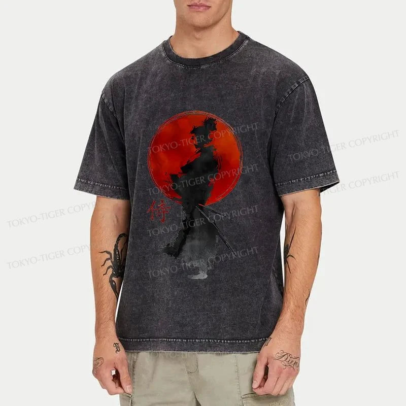 Tokyo-Tiger Cool Japanese Samurai Washed T-Shirt