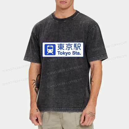 Tokyo-Tiger Tokyo Stations Sign Washed T-Shirt