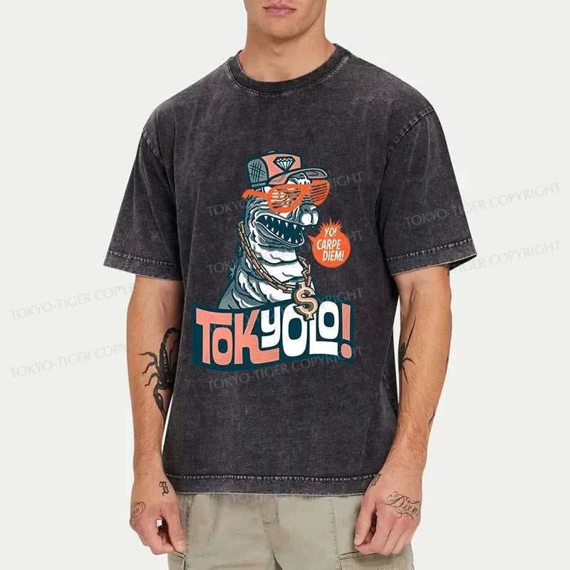 Tokyo-Tiger Stylish Dinosaur Washed T-Shirt