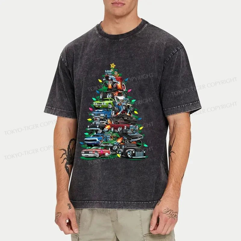 Tokyo-Tiger Christmas Tree Car Washed T-Shirt