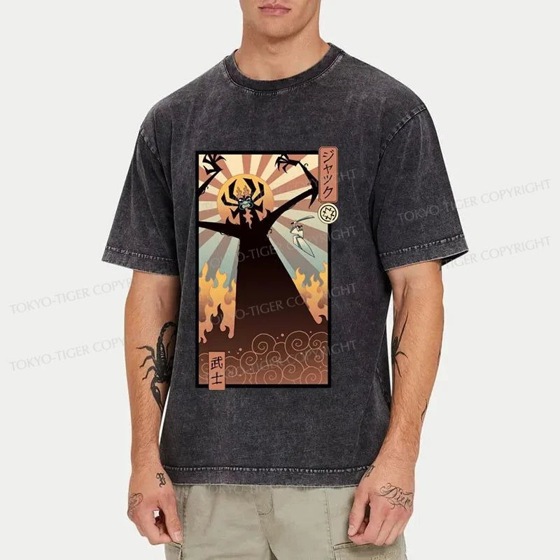 Tokyo-Tiger Japanese Ukiyo-e Samurai Washed T-Shirt