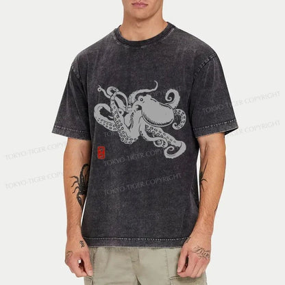 Tokyo-Tiger Japanese Octopus Washed T-Shirt