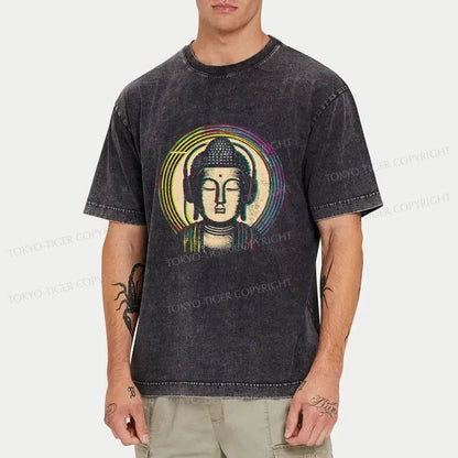 Tokyo-Tiger Buddha With Headphones Washed T-Shirt