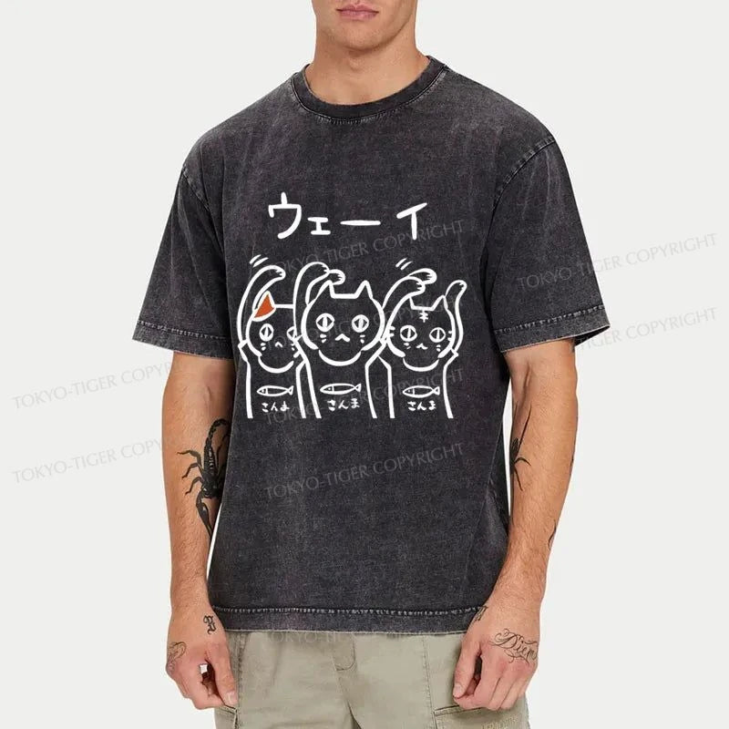 Tokyo-Tiger Rocking Kitty Japanese Washed T-Shirt