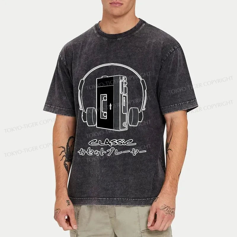 Tokyo-Tiger Cassette Player Sony Walkman Washed T-Shirt