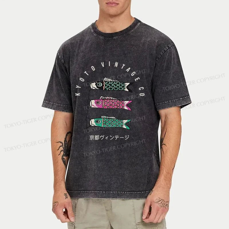 Tokyo-Tiger Carp Flag Japanese Washed T-Shirt