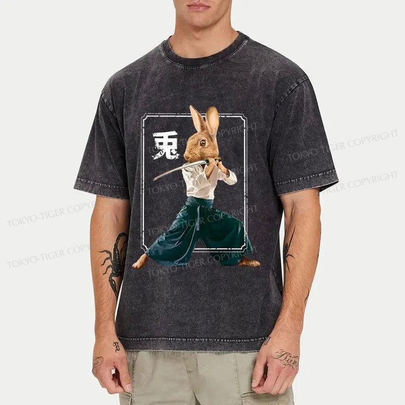 Tokyo-Tiger Japanese Rabbit Ninja Washed T-Shirt