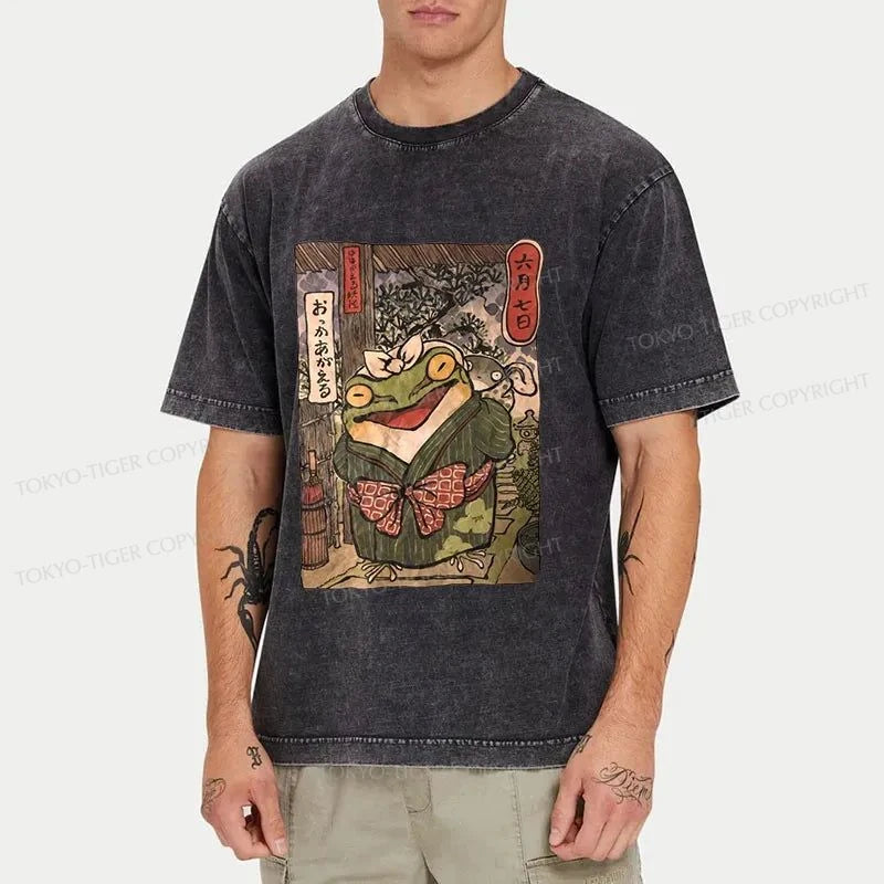 Tokyo-Tiger A Warm Family Of Frogs Washed T-Shirt