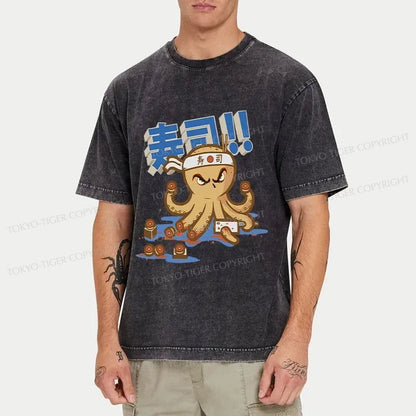 Tokyo-Tiger Sushi Octopus Washed T-Shirt