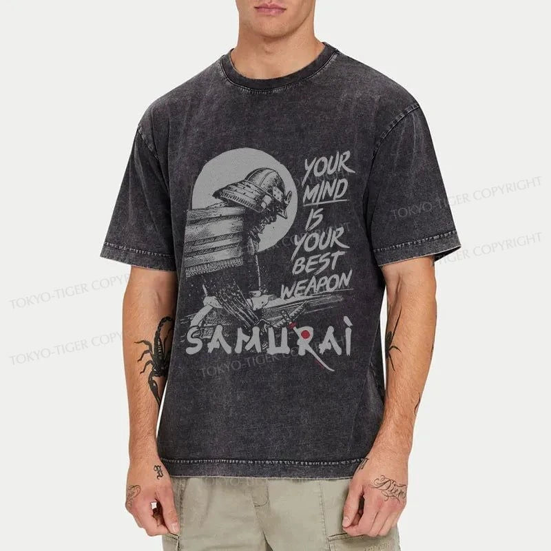 Tokyo-Tiger Brooding Japanese Samurai Washed T-Shirt