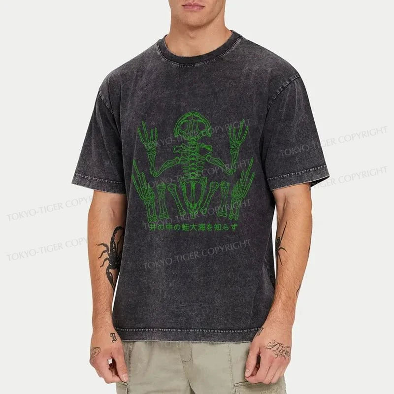 Tokyo-Tiger Frog Skeleton Japanese Washed T-Shirt