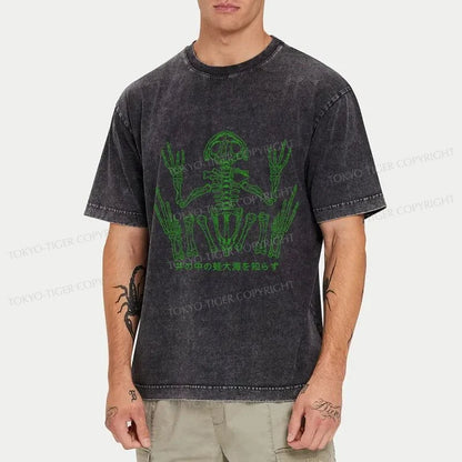 Tokyo-Tiger Frog Skeleton Japanese Washed T-Shirt