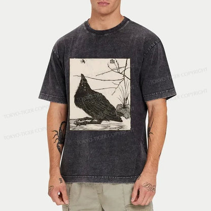 Tokyo-Tiger Crow Print Japanese Washed T-Shirt