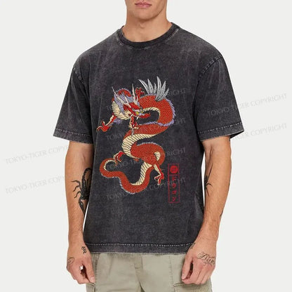 Tokyo-Tiger Japanese Traditional Dragon Washed T-Shirt