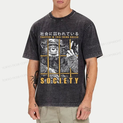 Tokyo-Tiger Trapped In Society Washed T-Shirt