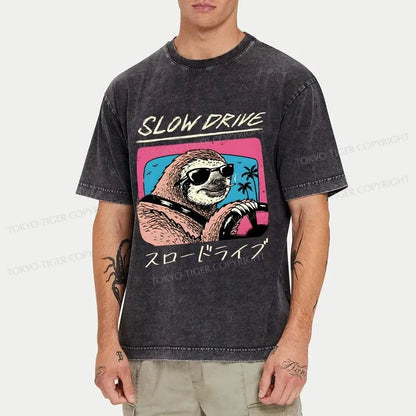 Tokyo-Tiger Slow Drive Sloth Washed T-Shirt