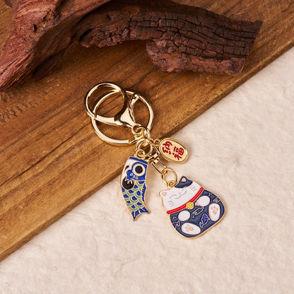 Tokyo-Tiger Blue Lucky Cat Keychain